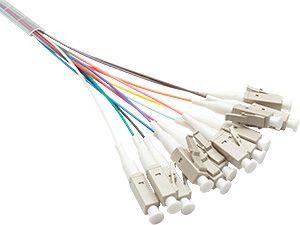 Fibre Pigtail LC OS1/OS2 Singlemode 2m - 12 pack Rainbow with color-coded connectors for high-speed network connections.